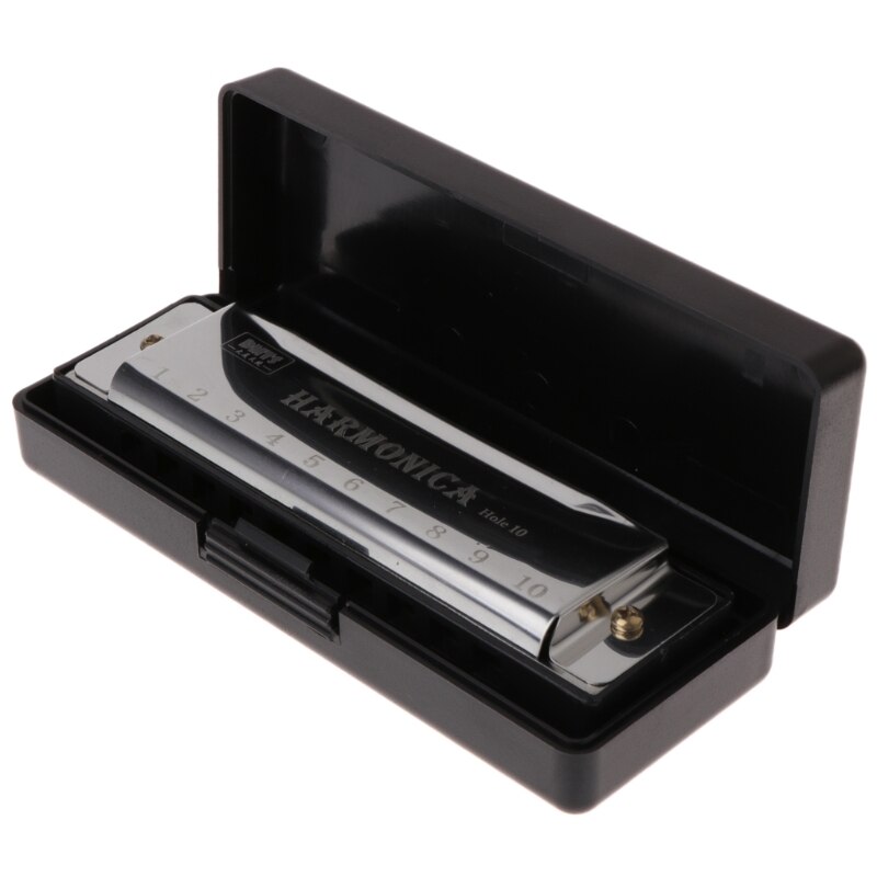 X5QF 10 Gaten Sleutel Van C Blues Harmonica Muziekinstrument Educatief Speelgoed Met Case: Zilver