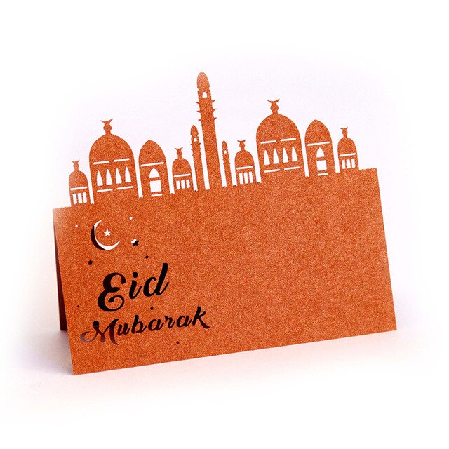 10pcs Ramadan Mubarak Muslim Name Place Card Ramadan Postcards Hollow Out Lace Table Eid Party Table Festival Decorations: Bronze