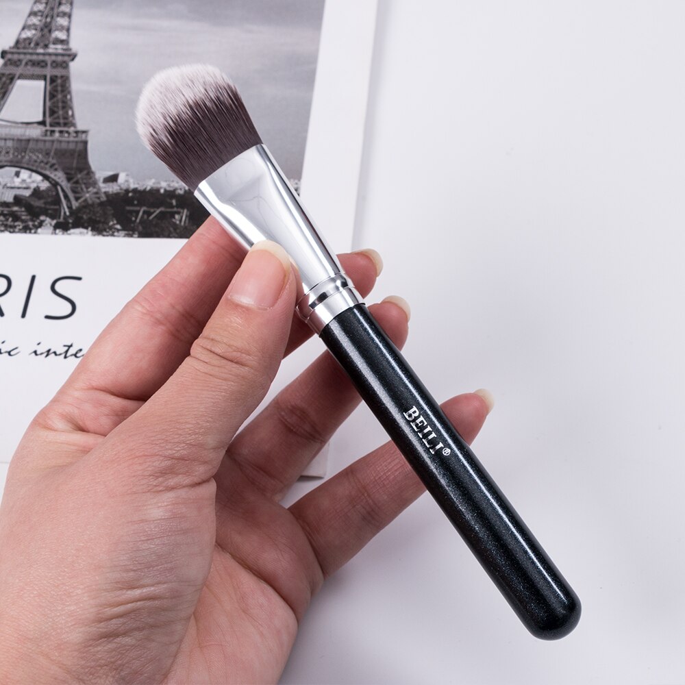 BEILI-brochas de maquillaje negras, pincel plano para base, pelo sintético, mascarilla única, herramientas de maquillaje