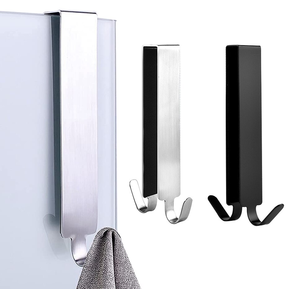Stainless Steel Over Door Hanging Rack Bathroom Shower Door Hook for Towel Clothes Hanger Double Sides Glass Door Hanger