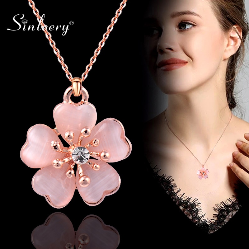 Sinleery moda sólida opala ameixa flor pingente colar rosa ouro cor jóias de casamento para mulher menina bijoux femme xl260 ssb