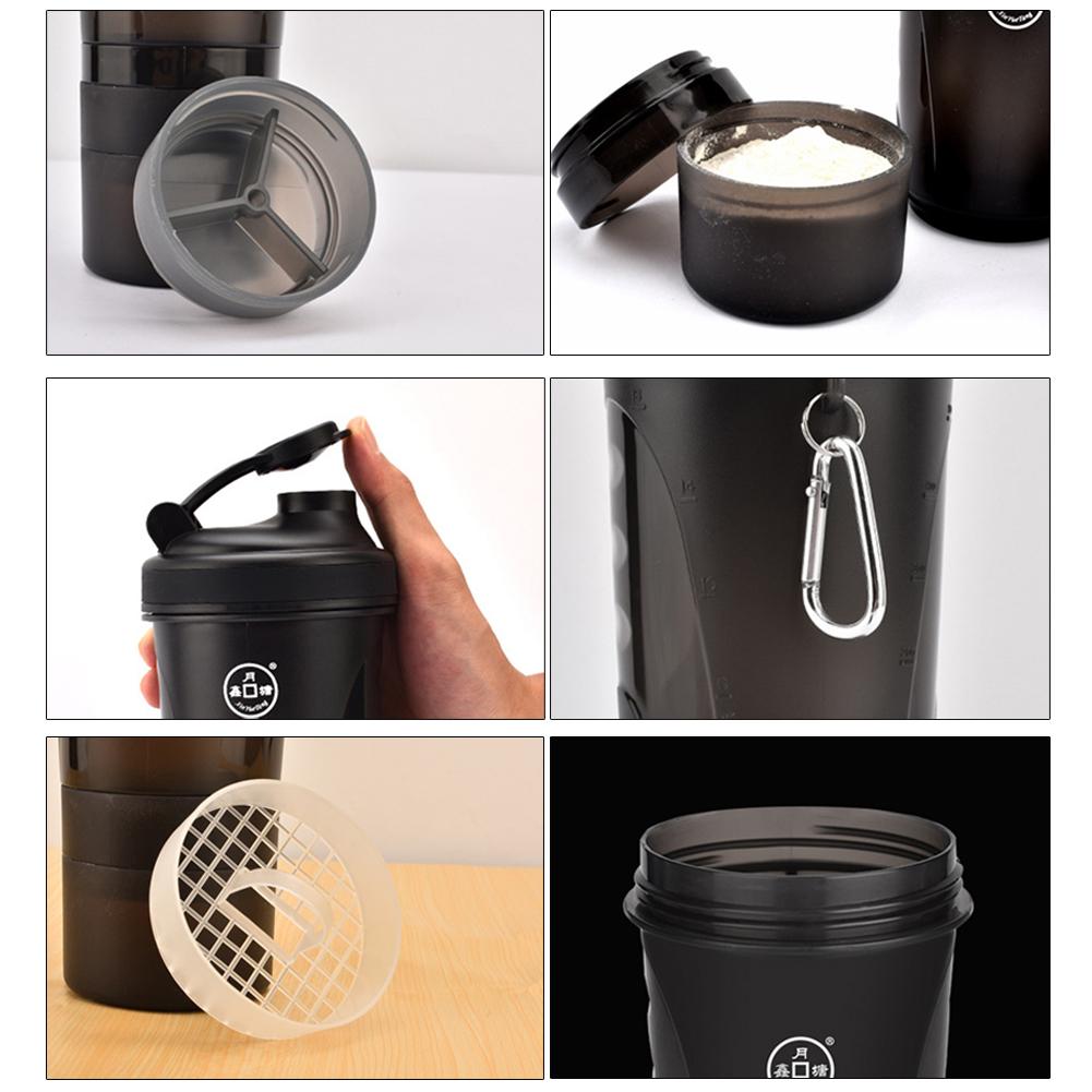 550ml drinkware fitness waterkoker shaker fles wei-eiwitpoeder mix plastic gym shaker beker 4- lagen drinkfles accessoires