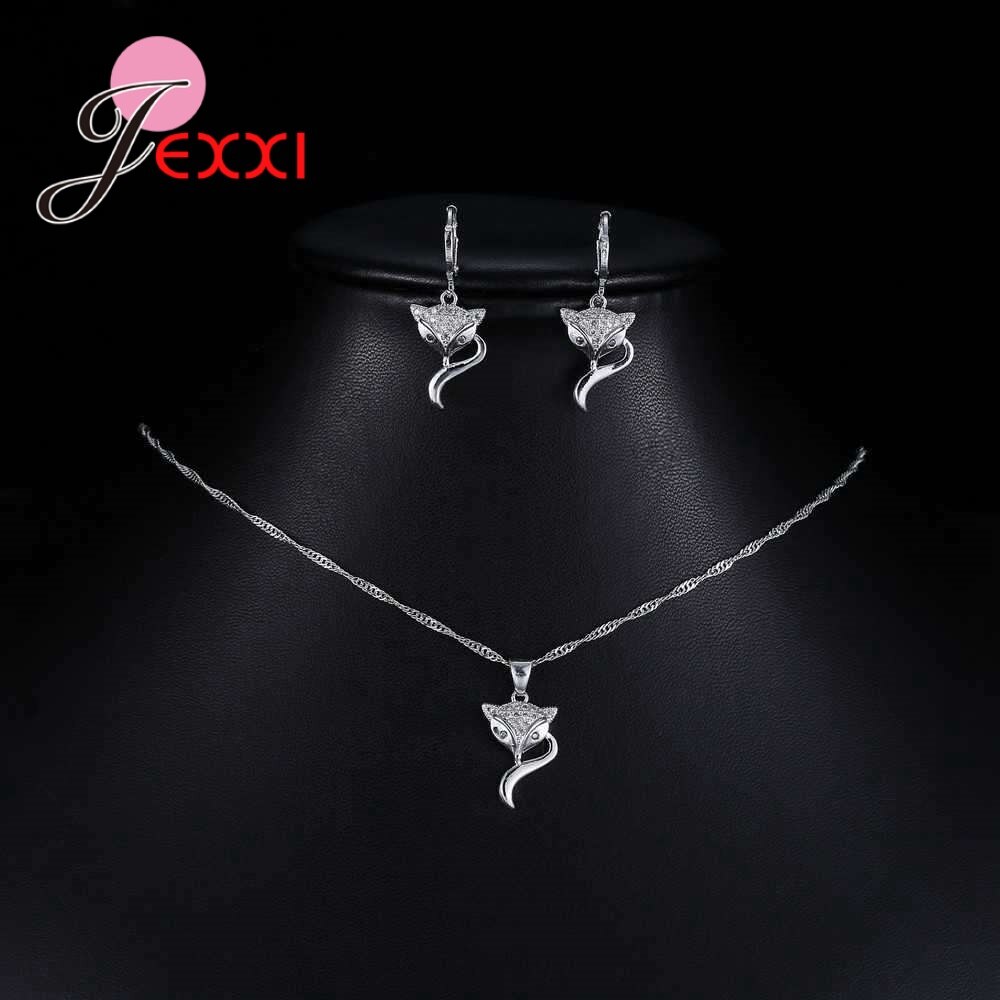 Animal Fox Met Rode Ogen Hanger Ketting & Oorbellen Verkoop Stijlen Voor Vrouwen Modieuze 925 Sterling Zilveren Sieraden Sets