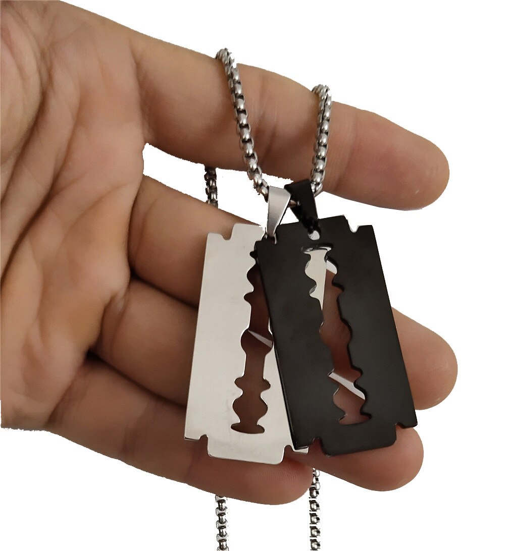 100% in Acciaio Inox A Doppio Dogtag Pendente Della Collana Per Gli Uomini In Bianco Army Ketting Soldato Militare Collare Piatto Lucidato A Specchio: Silver Black Blade