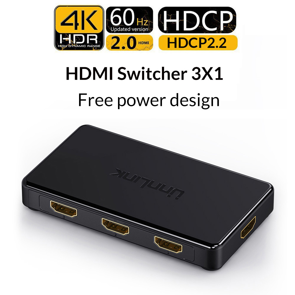 Unnlink hdmi switch 7 x 1 hdmi 2.0 uhd 4k @ 60hz 10 bit hdr hdcp 2.2 3d med ir for xbox one s/x  ps4 pro led smart tv mi box 3 projektor: Oppgradering 3 x 1 no plugg / Us plug