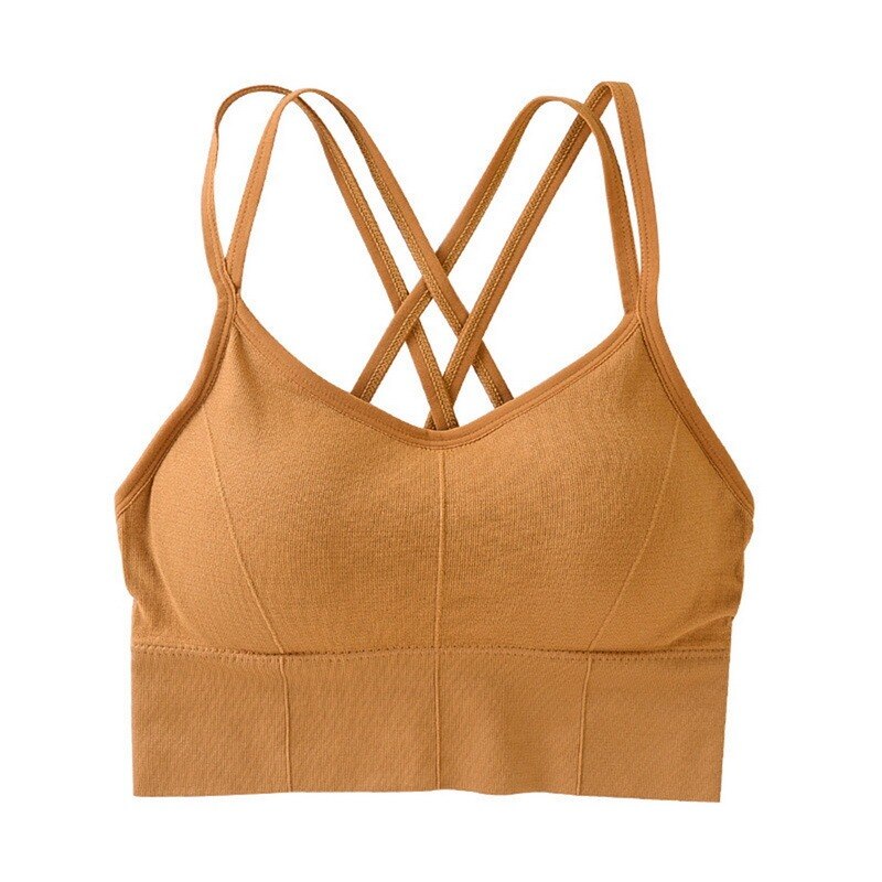 Sujetador deportivo de Yoga para mujer, chaleco acolchado para Fitness, correr, gimnasio, sin aros, transpirable, espalda de belleza,: YELLOW