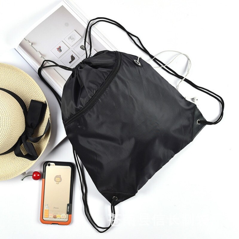 Portable Sport Bag Drawstring Backpack Waterproof Nylon Multifunctional Gym Bag Travel Storage Foldable Men Women Sports Bags: black