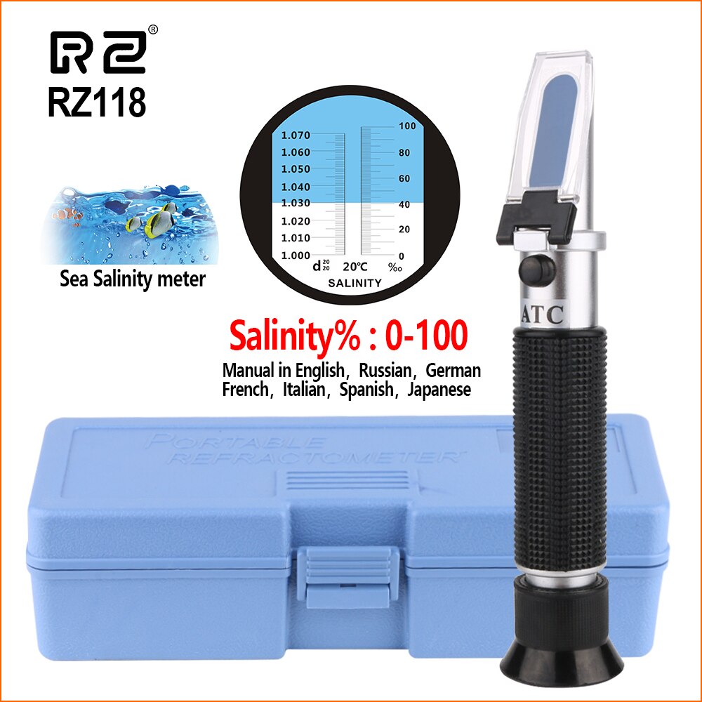 RZ Refractometer Salinity Meter Auto Refratometro Tester 0-100% Brix RZ118 Aquarium Refractometer Salt Hydrometer: RZ118