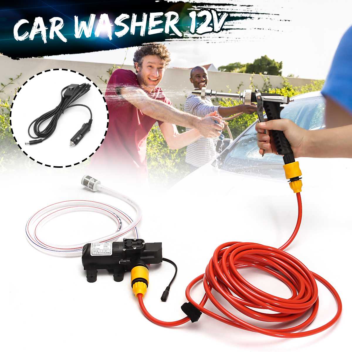 DC 12V 65W Household Portable High Pressure Mini Car Washer Cleaner Water Wash Pump Sprayer Kit Tool Car Washing Machine