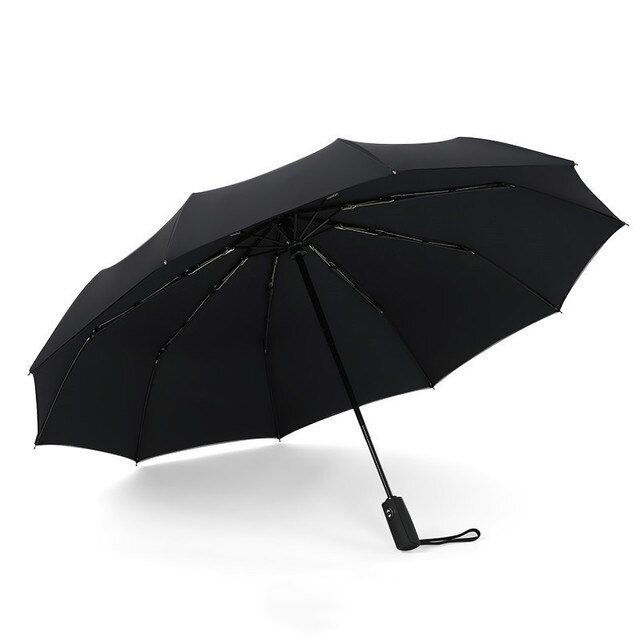 Three Folding Automatic Umbrella Rain Women Auto Luxury Big Windproof Umbrellas academy Men Double layer 10 Ribs Large Parasol: Double black