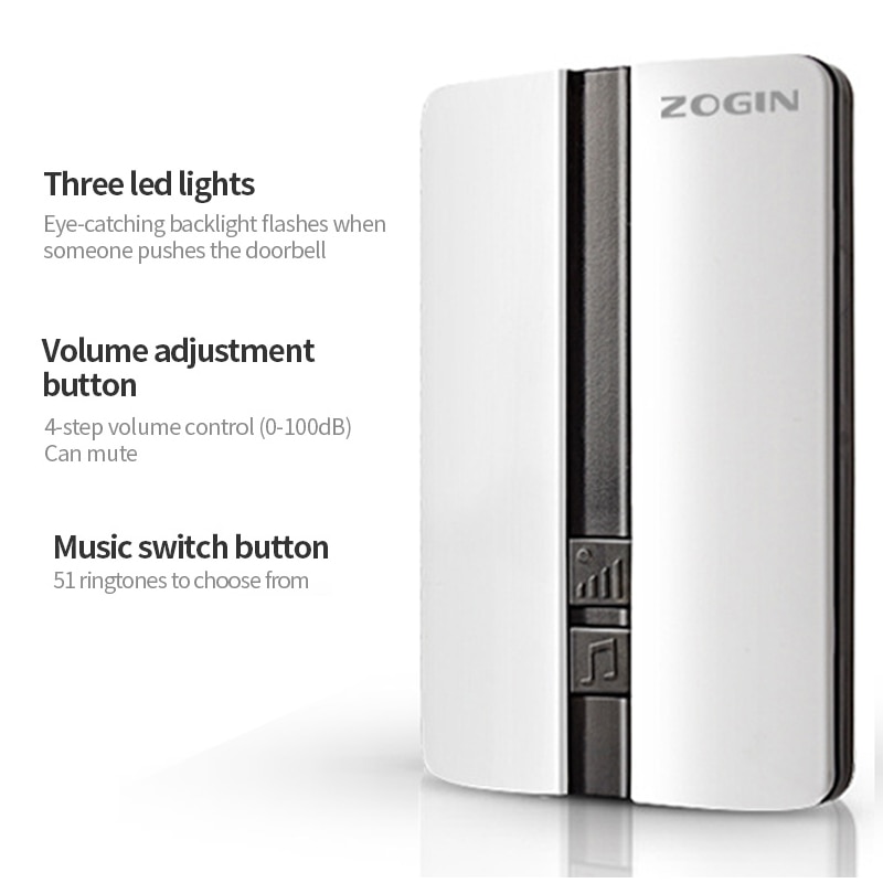 ZOGIN timbre inalámbrico impermeable con batería No Self Powered inteligente sistema de alarma de seguridad para el hogar puerta anillo