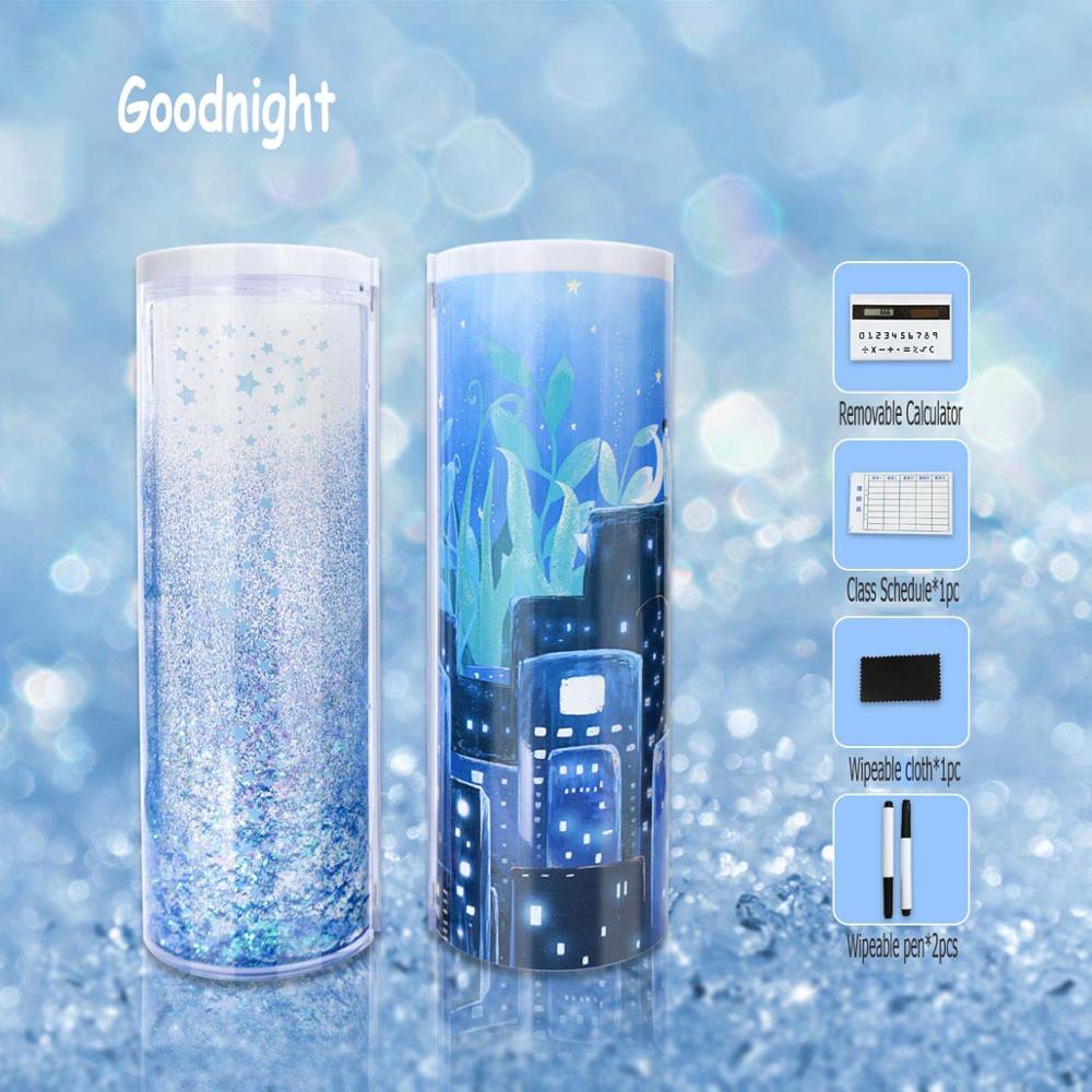 Ceative Cylindrical Pencil Box Case Quicksand Translucent Multifunction Pen Box Inner Solar Calculator Mirror Whiteboard: 8