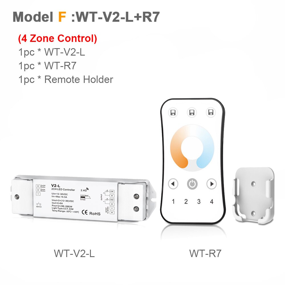 LED Dimmer Switch CCT 12V 24V 36V RF Wireless 2.4G Remote Smart Wifi 2CH WW CW LED Controller for CT Single Color LED Strip V2-L: Model F