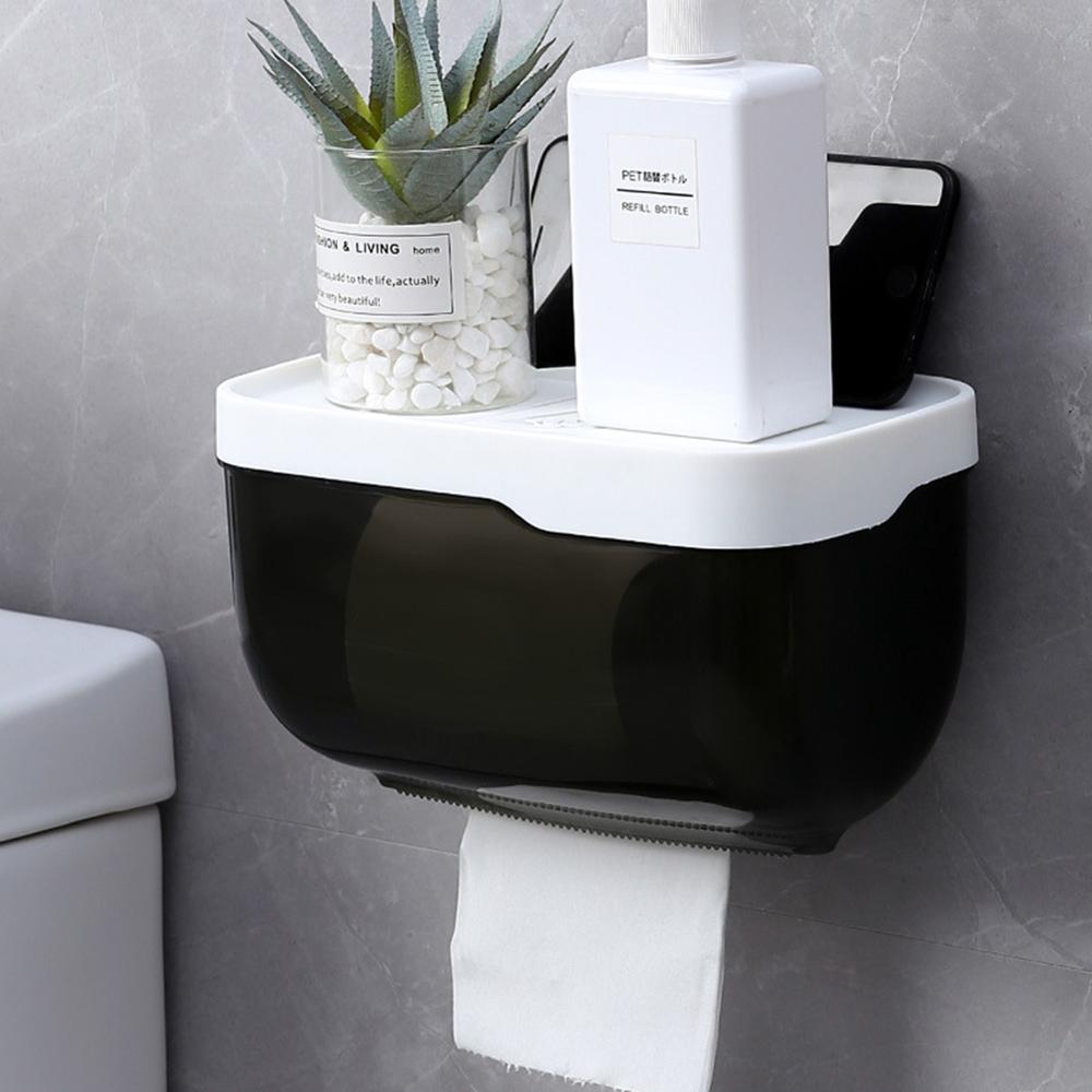 Waterproof Toilet Paper Holder For Toilet Paper Towel Holder Bathroom Dispenser Storage Box Toilet Roll Holder Wall Mounted CSV: Black large