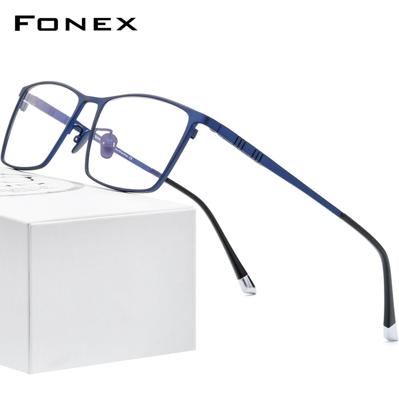 FONEX Pure Titanium Eyeglasses Frame Men Square Eyewear Male Classic Full Optical Prescription Glasses Frames F85641: Blue