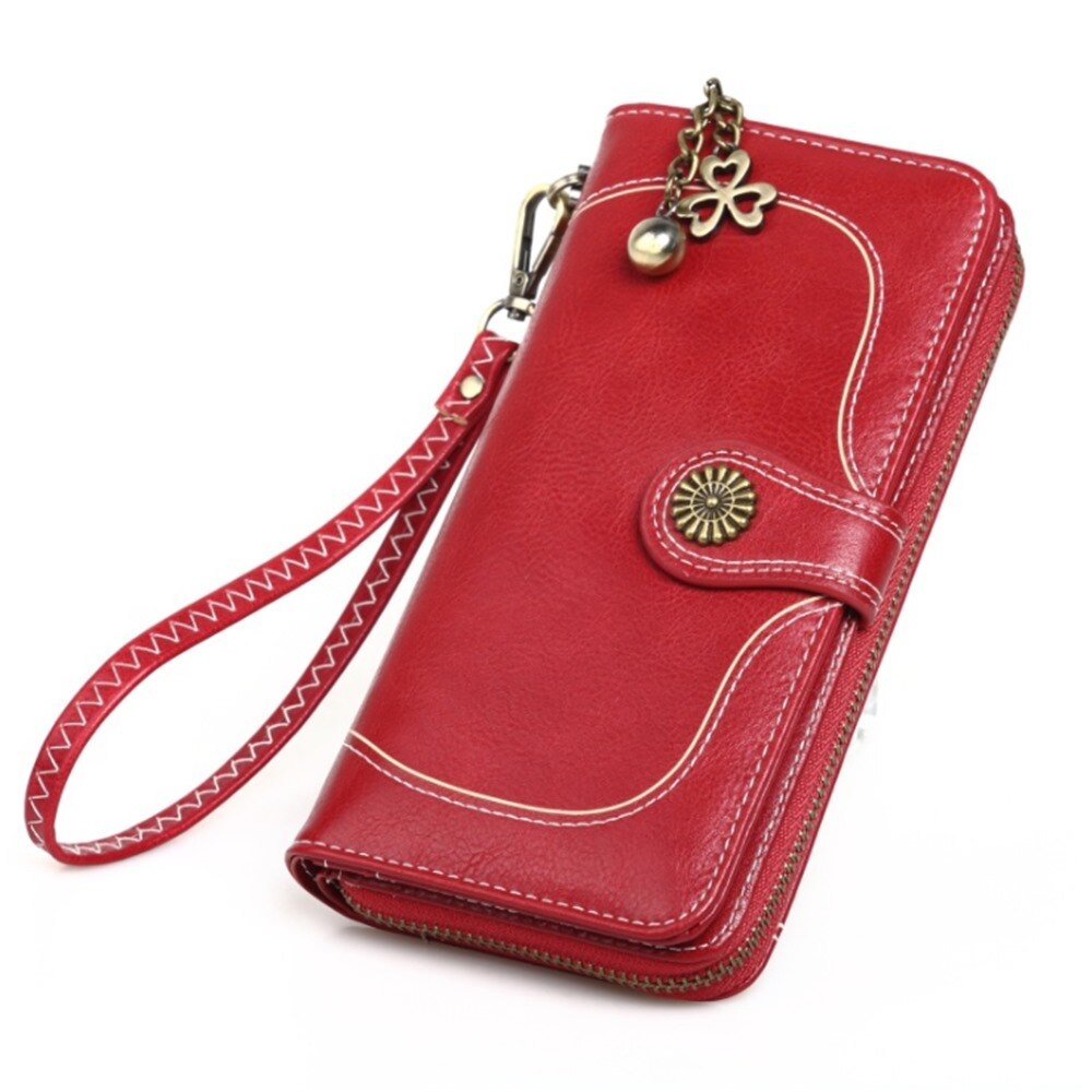 Vintage Women Ladies Leather Long Wallet Zipper Purse Female Card Phone Holder Case Clutch Wallets Hand Bag: Burgundy