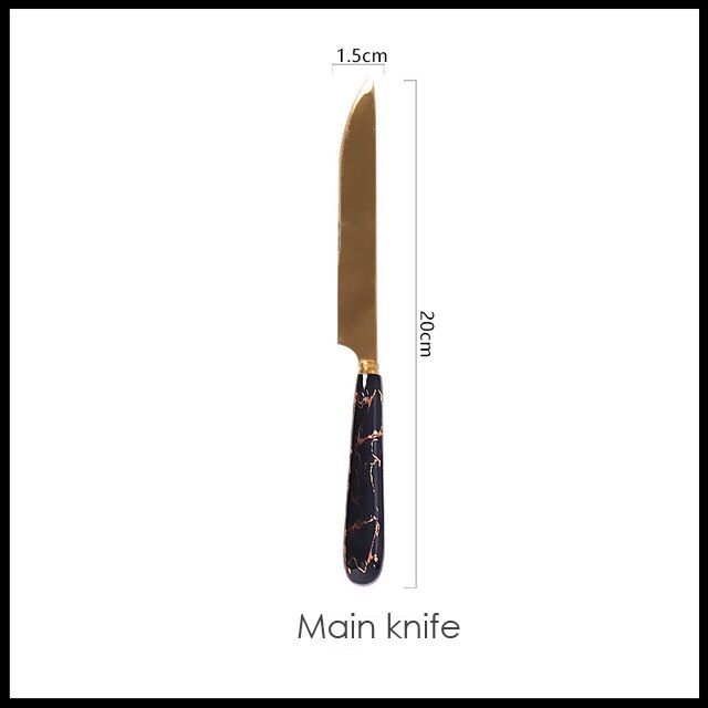Zastawa stołowa do kuchni zestaw sztućców zestaw złotych sztućców zestaw sztućców ze stali nierdzewnej luksusowy nóż łyżka zestaw obiadowy Western Ceramics: black main knife