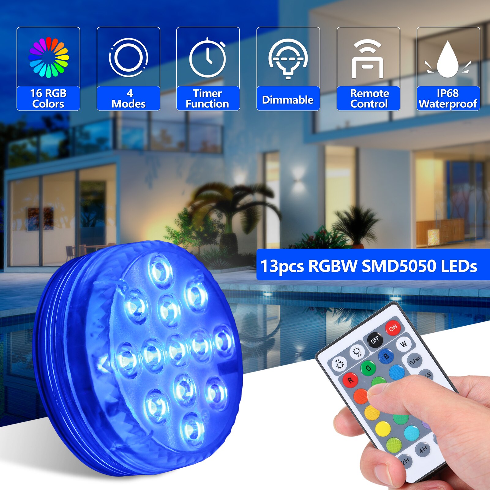 16 Colors Submersible Led Lights With Magnet and Suction Cup Pond Fountain Underwater LED Night Light for Vase,Fishtank