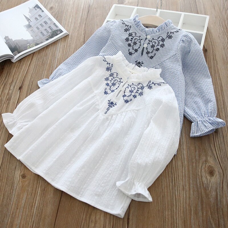 Nuovo 2020 della Molla Del Bambino di trasporto Delle Ragazze Camicette Stile Coreano Ricamo Floreale Sveglio Dei Capretti Del Manicotto Lungo Magliette E Camicette Toddlers Bambini Camicette 2-8T
