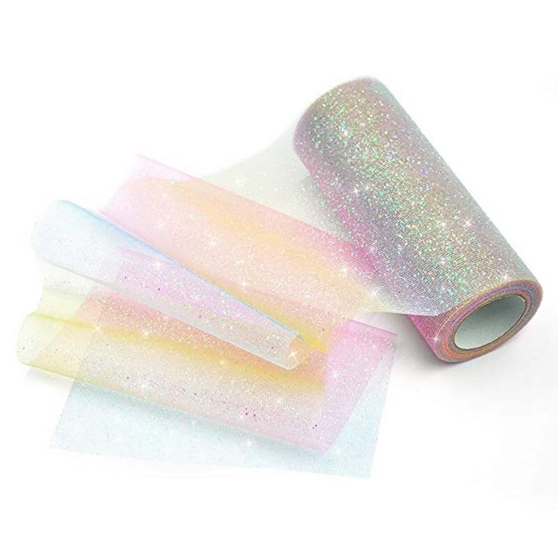 Regenboog Glitter Tulle Rolls voor Tafelloper Stoel Sash Bow Rok Wedding Party Lint verjaardag decoratie