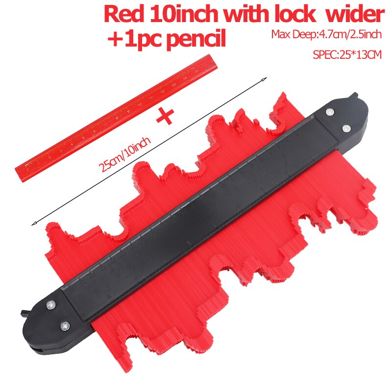 5/10 inch Multi-functional Contour Profile Gauge Laminated Tiles Tiles Edge Shaping Wood Measure Ruler Contour Gauge Duplicator: W25cm Red Pencial