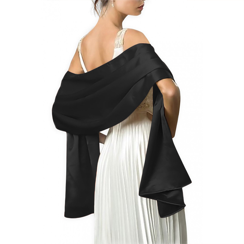 ] Women Long Black Satin Wrap Evening Party Stole Wedding Bridal Bridesmaid Shawl White Navy: Black