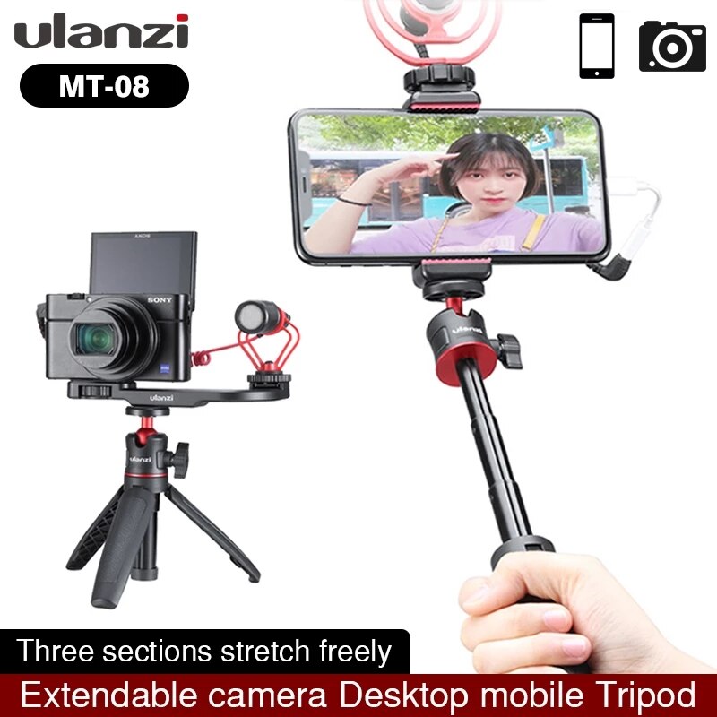 Ulanzi-Mini trípode extensible de escritorio MT-08, soporte de fotografía de mano, cabezal de bola, para Gopro, Selfie, Vlogging, teléfono inteligente