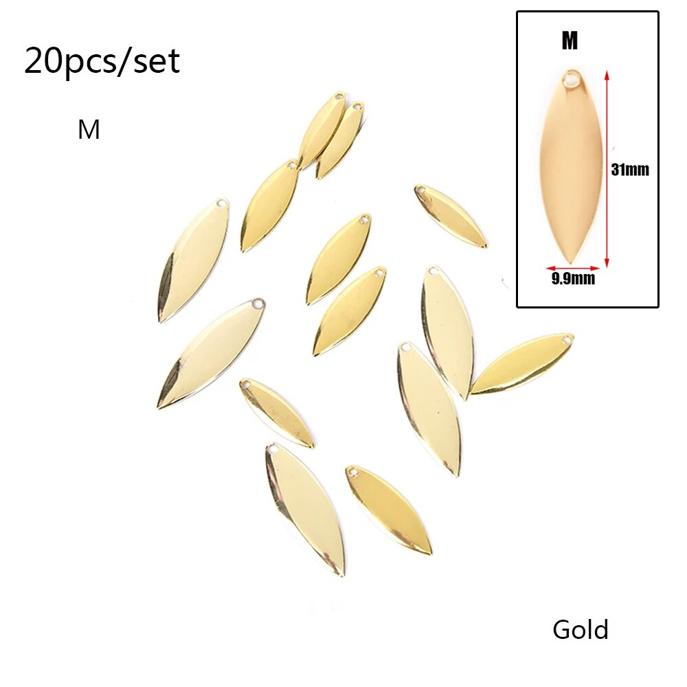 Metal Willow Spinner Blades Smooth Finish,DIY Spinner Bait Fishing Lures,Tackle Craft Fishing Spinner Blades: gold M