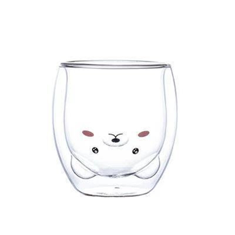 Prevent Scald Cartoon Lovely Double Glass Milk Coffee Cup Kids Party Drinkware Glass Round Mouth Cute Beer Mugs Bear Tea Cups: I