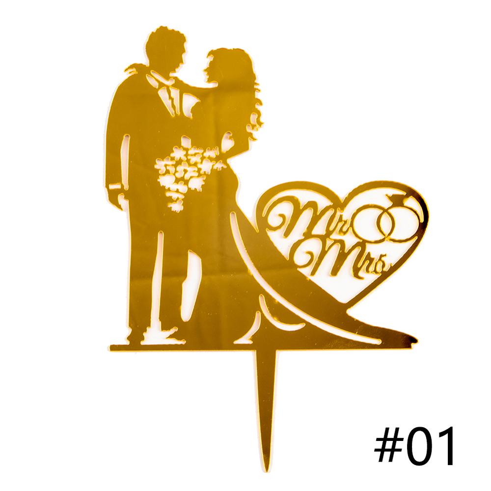 1Pcs Wedding Cake Topper Bride Groom Mr Mrs Acrylic Black Gold Cake Toppers Wedding Decoration Mariage Party Supplies: 01