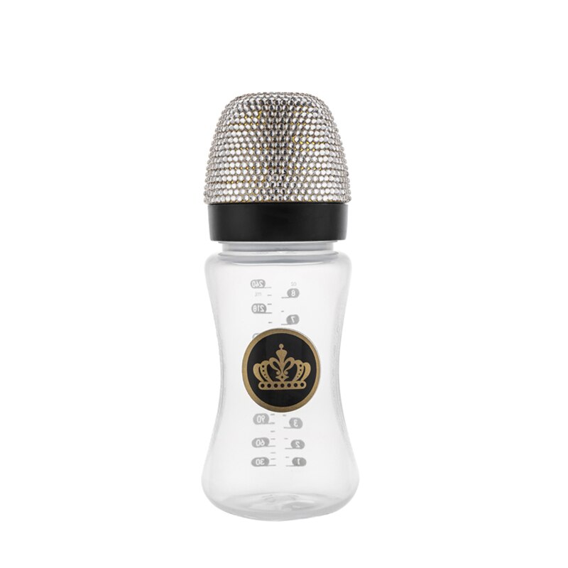 BLINGONLY Rhinestone Milk Feeding BPA Free Food Grade Plastic Gold Bling Baby Bottle: White