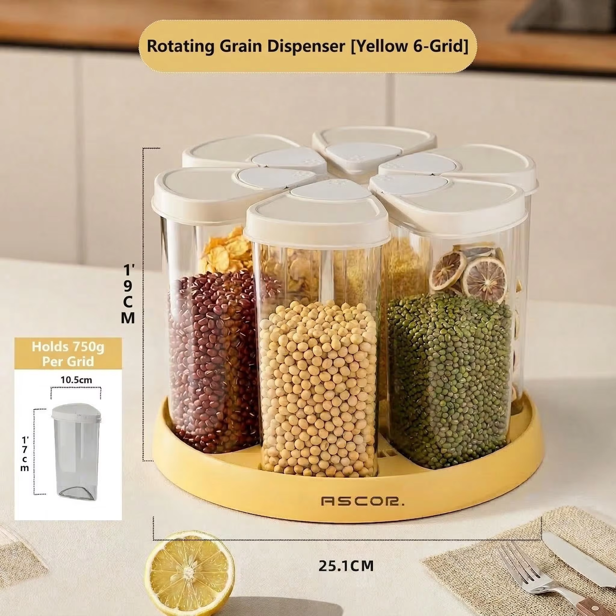 Dispenser - Draaibare ontbijtgranen dispenser - Opbergvat voor op het aanrecht - Kleine voedselbewaarcontainer met deksel, ontbijtgranenpottenset 5/6 stuks: zwart
