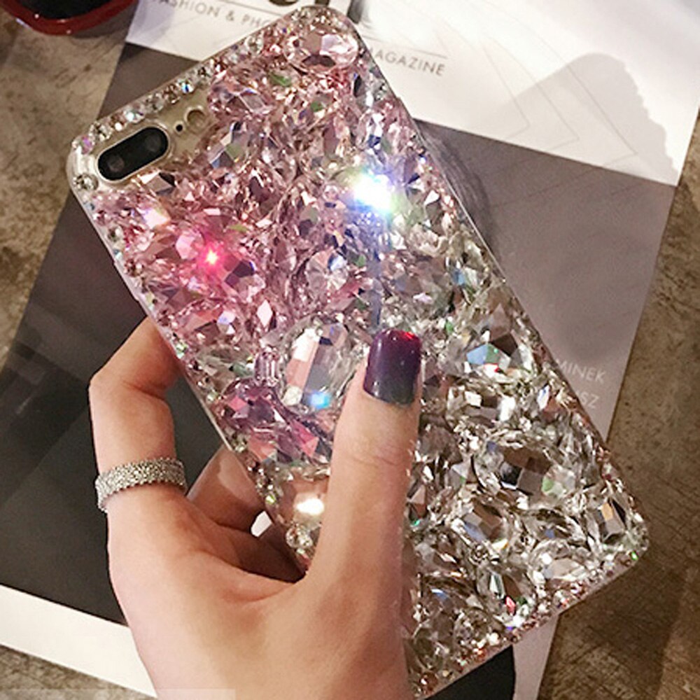 Rhinestone Case 3D Diamant Bling Roze Telefoon Cover coque voor Samsung Galaxy J3 J5 J7 A3 A5 A7 J330 j530 J730 A320 A520 A720