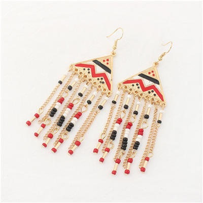 Boyulige Geometrie Driehoek Egyptische Piramide Stijl Kralen Kwastje Etnische Oorbellen Vrouwen Vrouwelijke Dames Vintage Boho Sieraden: E22Red