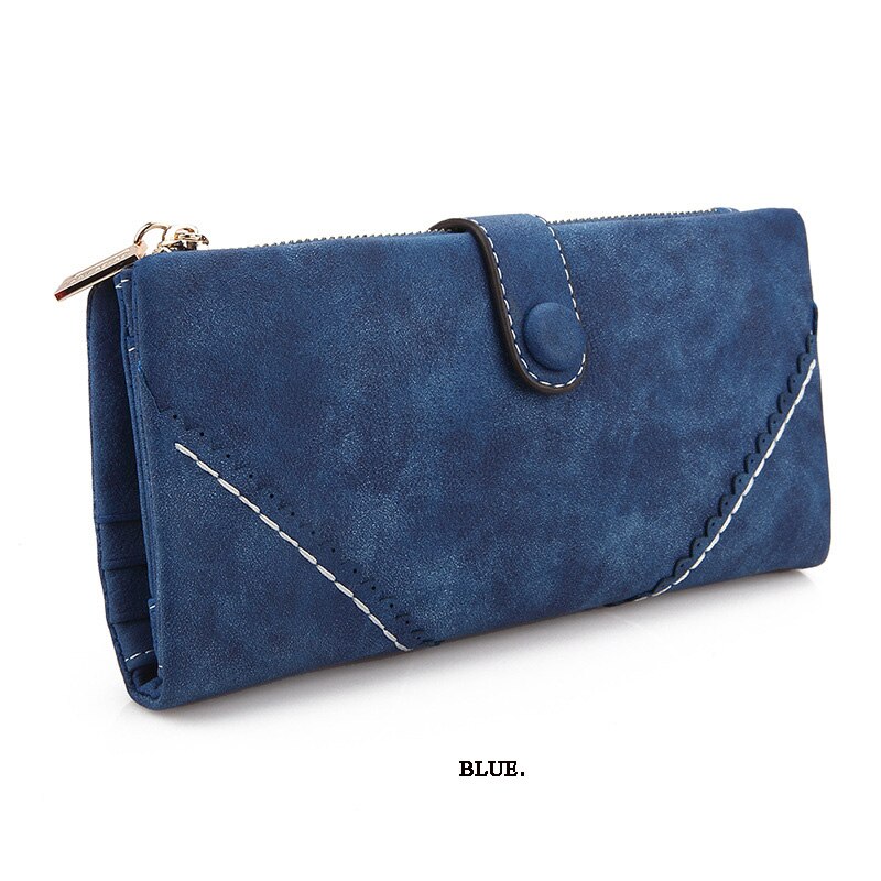 Retro Matte Stiksels Portemonnee Vrouwen Lange Portemonnee Clutch Vrouwen Casual Hasp Dollar Prijs Portemonnee Handtas: Blauw