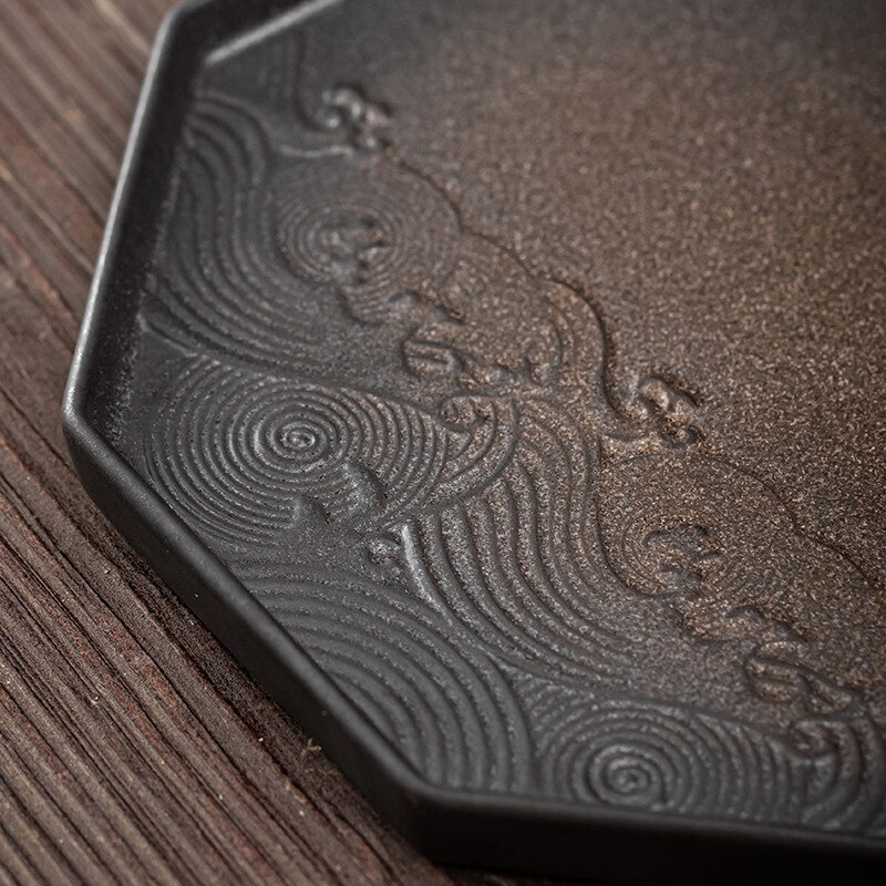 Japanese Gilding Iron Glaze Bamboo Tea Tray Ceramic Pot Pot Holder Support Tea Table Small Tea Tray Fruit Tray Tea Cake Tray