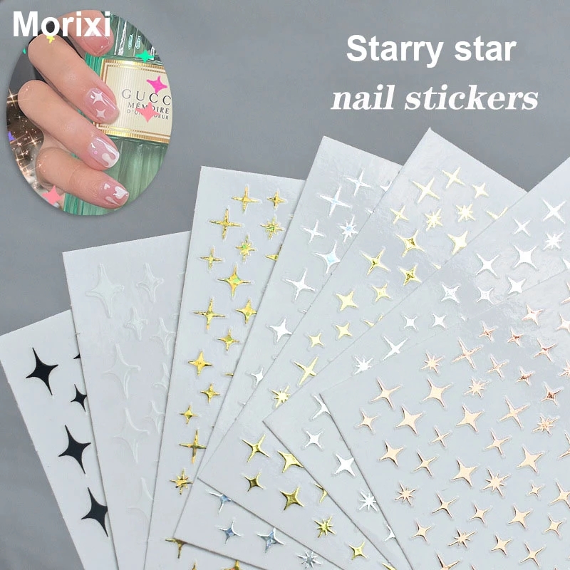 Morixi Metallic Star Nail Sticker Decals Goud Zilver Rose Wit Zwart Manicure Decoratie Zelf Lijm Nail Strips YJ001