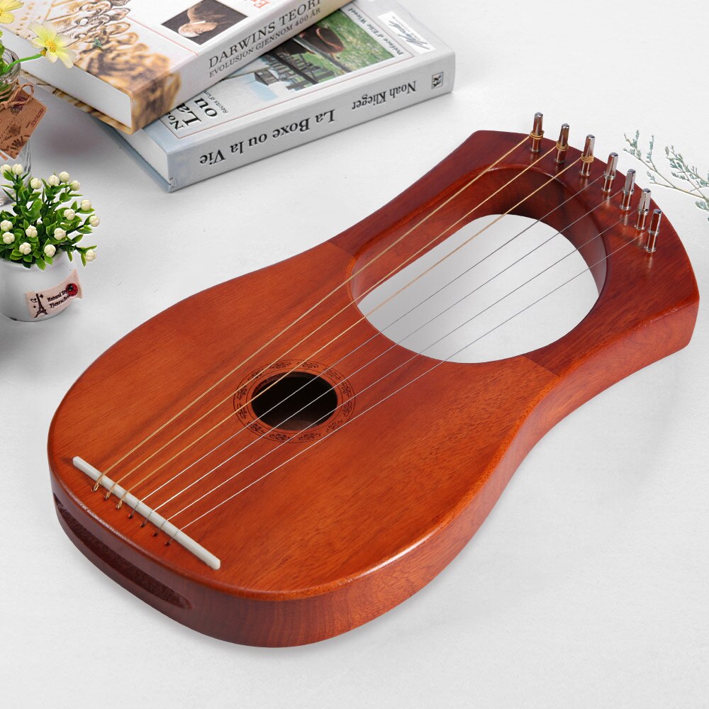 ammoon Small 7-String Lyre Harp Lyre Piano Steel Wire Strings Mahogany Plywood Body Mahogany Veneer Topboard with Carry Bag