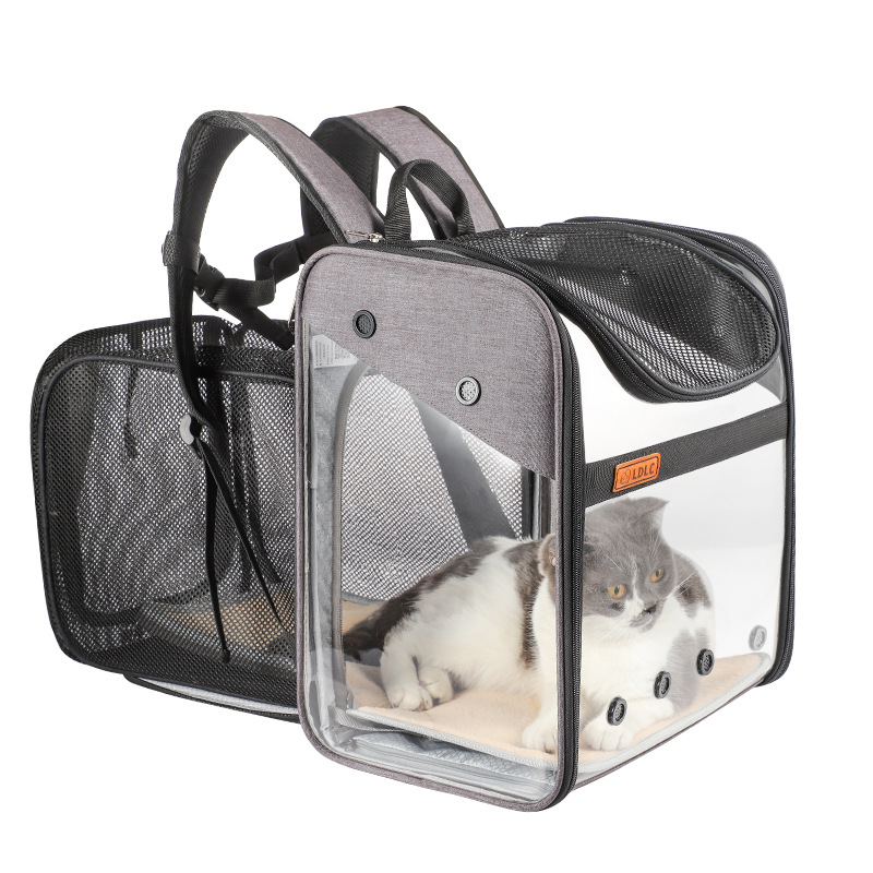 Mochila porta mascotas expandible, bolsa transparente para perros y gatos, bolsa de PVC para viaje, bolsa portátil, bolsas de hombro plegables para gatos