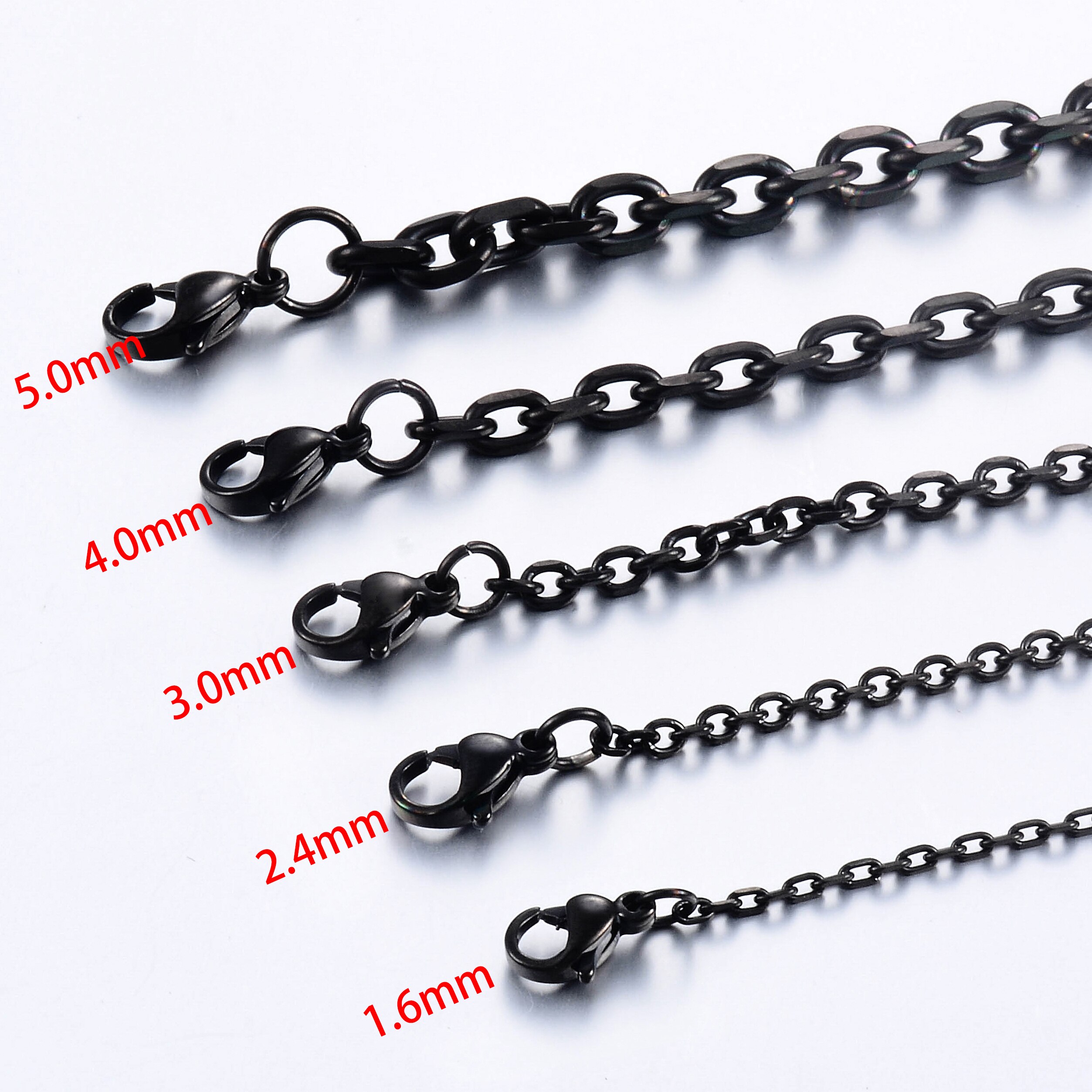 Colar preto de aço inoxidável, 1.6mm / 2.4mm / 3mm / 4mm/5mm, moda masculina e mulheres nova jóias de aço inoxidável