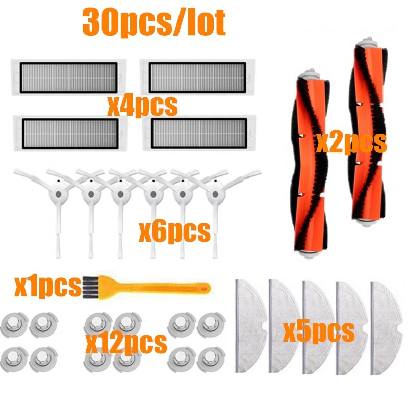 Xiaomi roborock  s50 s51 s55 s5 s6 pölynimurin osaan sivuharja+hepa-suodatin+pääharja+moppiliinat roborock tarvikkeet: Roborockmopzuhe 30