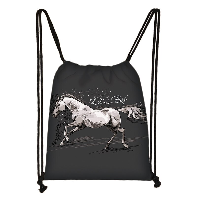 Cavalo impressão drawstring saco de viagem feminina adolescente escola saco marrom menina e menino mochila moda feminina sacos de armazenamento to54632: skdafr12