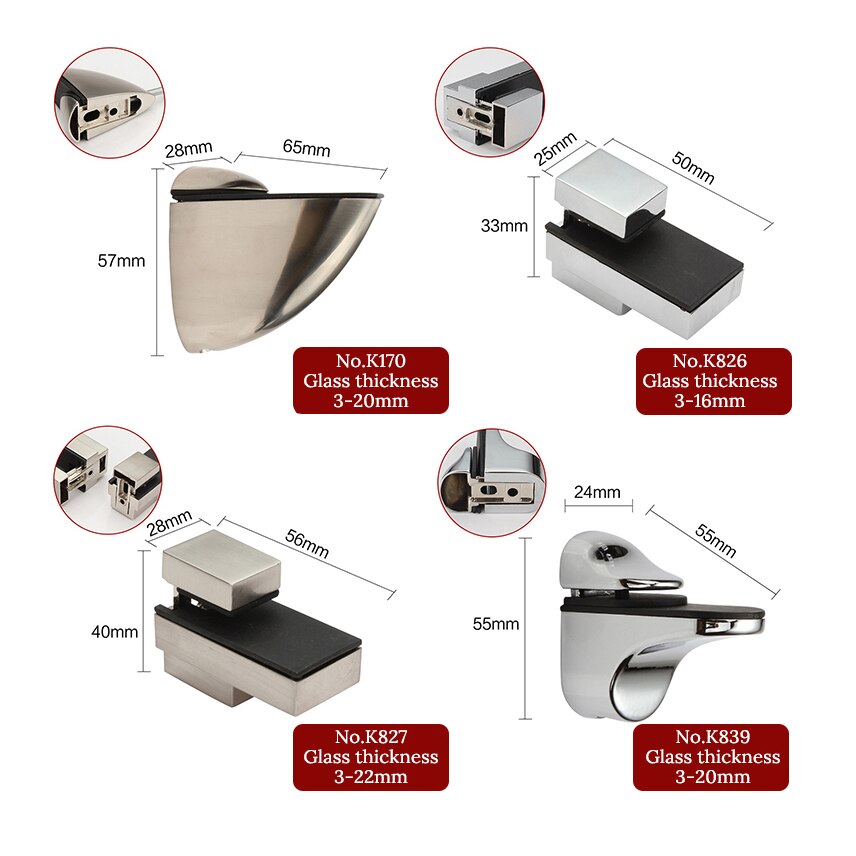 Kak Zinklegering Verstelbare Glasklemmen Glas Plated Beugels Chroom Legering Plank Houder Ondersteuning Klem Houder Voor Glazen Planken