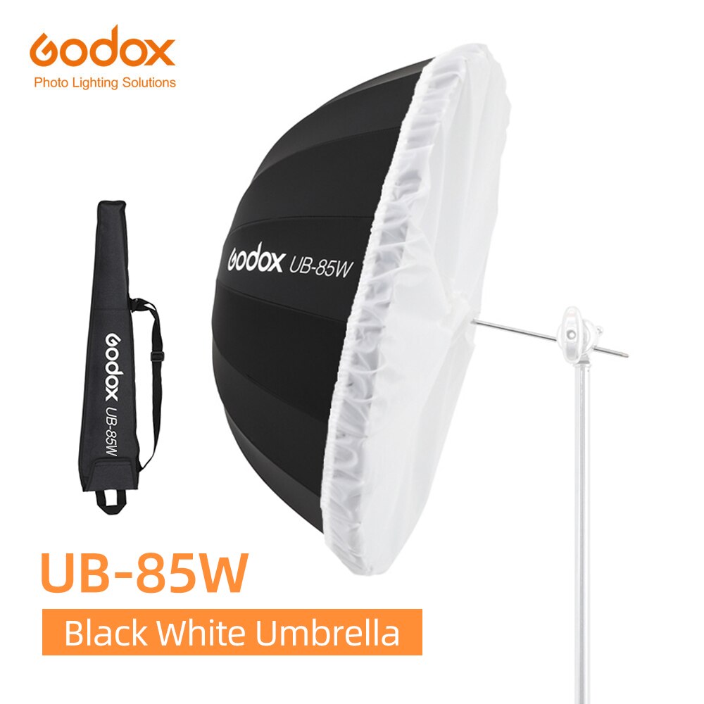 Godox UB-85W 33.5in 85Cm Parabolische Zwart Wit Reflecterende Paraplu Studio Licht Paraplu Met Zwart Zilver Diffuser Cover Doek