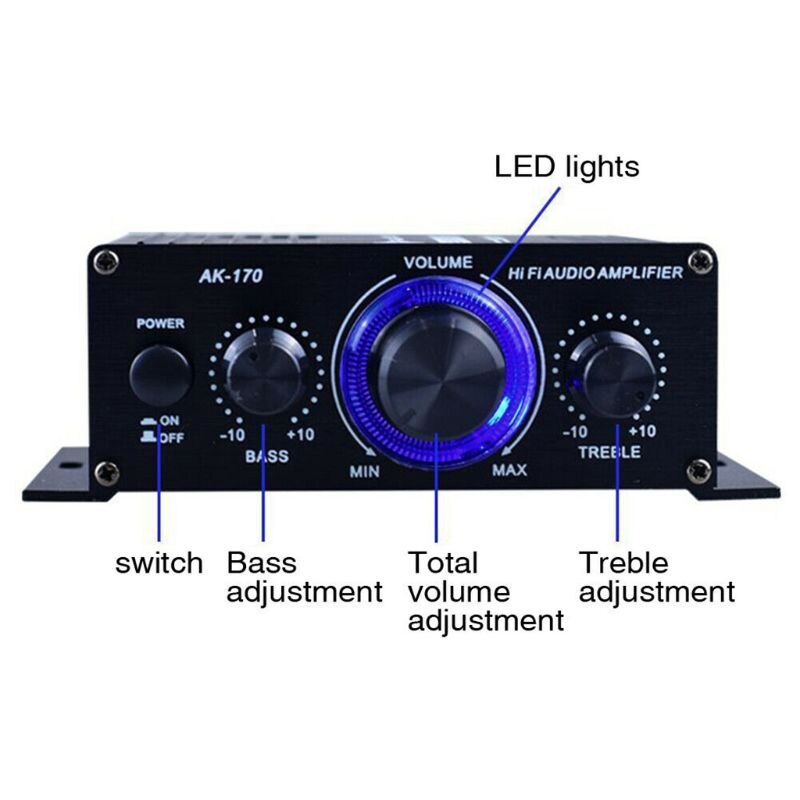 400W DC12V Dual Channel Mini Hifi Aux Eindversterker Voor Ak 170 Met Blauwe Led Light Car Home Club party Muziek