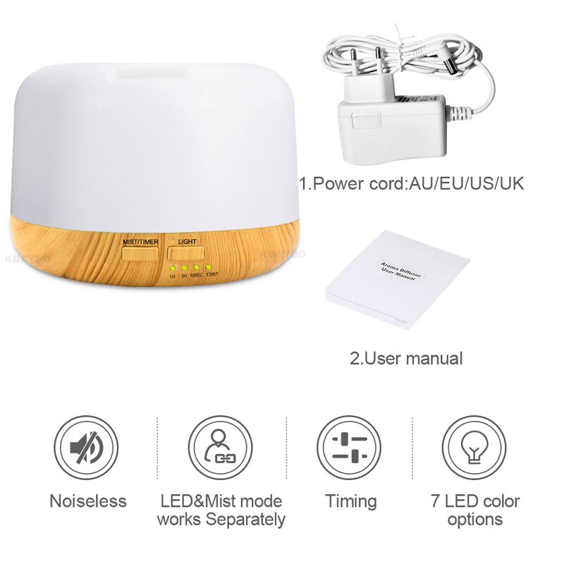 300ml Essential Oil Diffusers Air Humidifier Aroma Diffuser Aroma Lamp Aromatherapy Electric 7 Color LED Light Wood grain