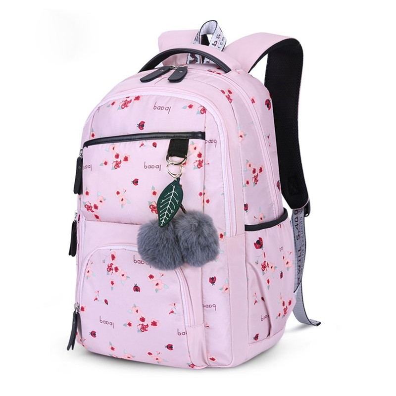 Fengdong cute school bags for teenage girls korean style school backpack for girls fur ball decoration children bag girl