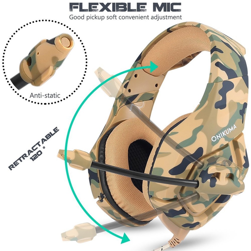 Onikuma  k1 camouflage  ps4 headset bass gaming koptelefoon game oordopjes microfoon voor pc mobiele telefoon xbox one tablet