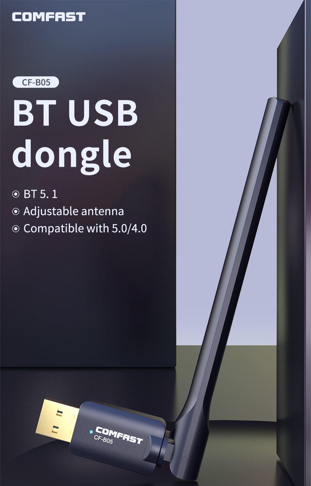 Comfast-Adaptador USB Bluetooth 100 para PC, receptor de Audio y música, transmisor Bluetooth 5,1, 5,1 M