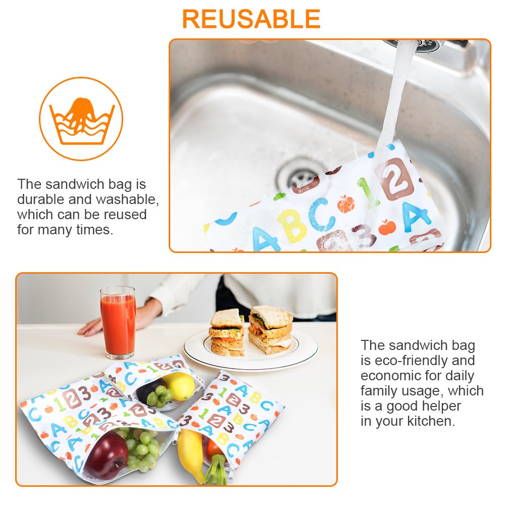 Portable Zipper Bags Reusable Snack Saver Bag Leakproof Food Sandwich Storage Bags for Camping Travel Hiking Kids Supplies